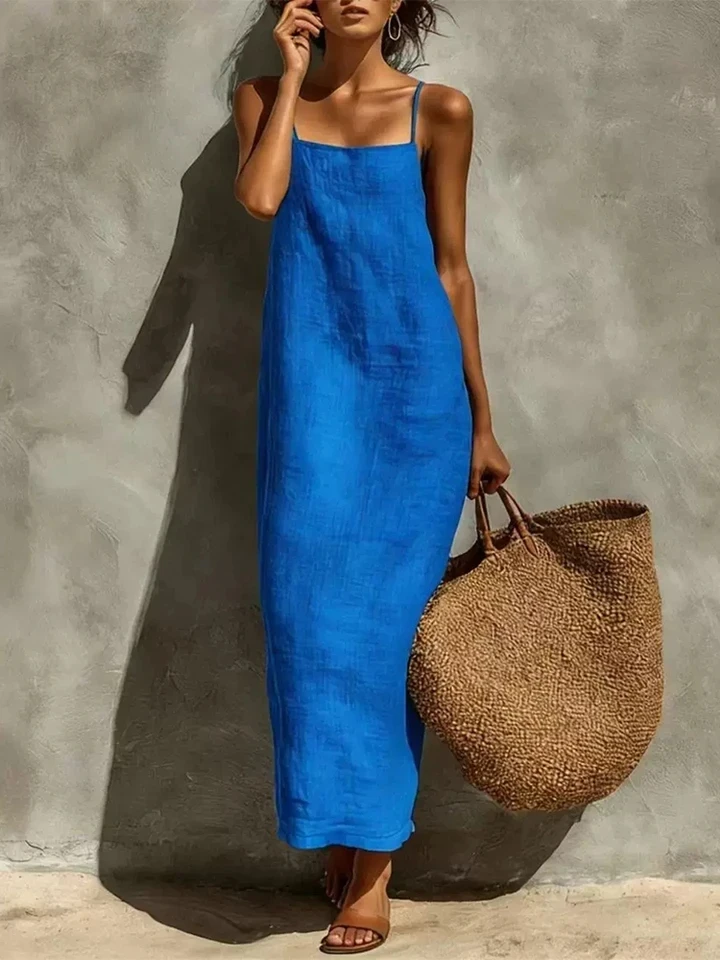 

Elegant Sleeveless Hollow Out Maxi Dress 2026 New Beach Party Loose Women's Dress Summer Holiday Solid Color Halter A-line Dress