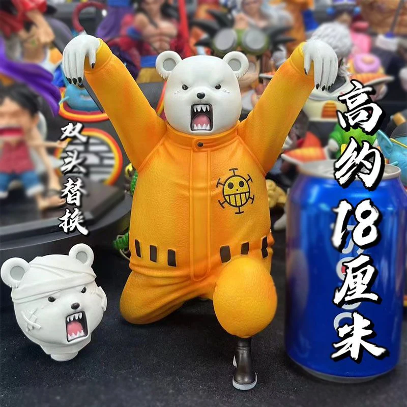 18cm Anime Bepo One Piece Figures GK Kung Fu Bear Bepo Action Figures Double Heads Q Version PVC Cute Collection Model Toys Gift