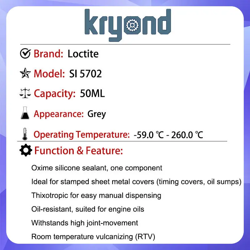 LOCTITE SI 5702-Mastic plat, 50ml, transparent, durabilité, huile, eau