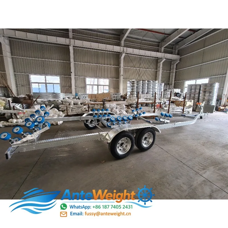 Galvanized Carbon Steel Tandem Axle Watercraft Boat Trailer FRP Yacht Trailer for  7.6m 8.5m Boat