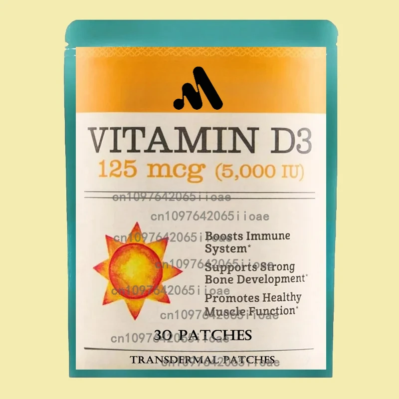 

30 пластырей с витамином D3 5000 IU, транспарительные пластыри с витамином D, премиум-класса для поддержки иммунитета, функций здоровых мышц, здоровье костей