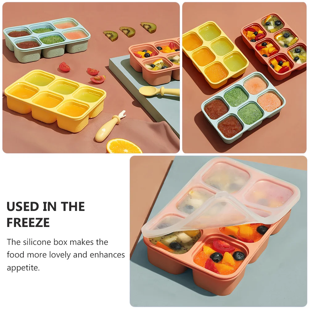 

Storage Box for Infant 6 Lattice Design Silicone Ice Tray Box Durable Freezer Safe Portable Baby Food Container