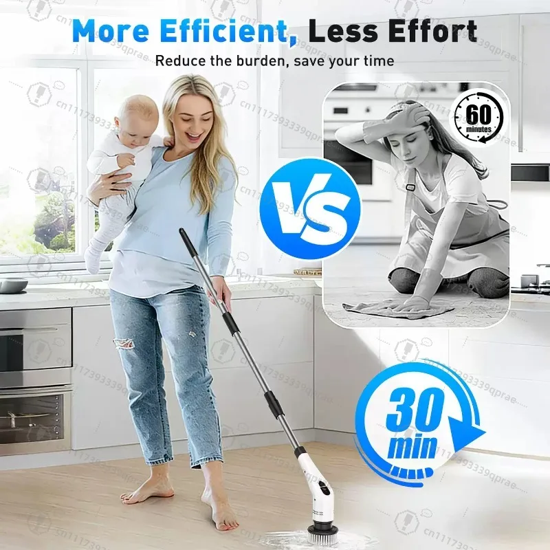 Handheld Electric Cleaning Scrubber Adjustable Long‑Short Handle Dual‑Use Brush for Kitchen Bathroom Glass Household Cleaning