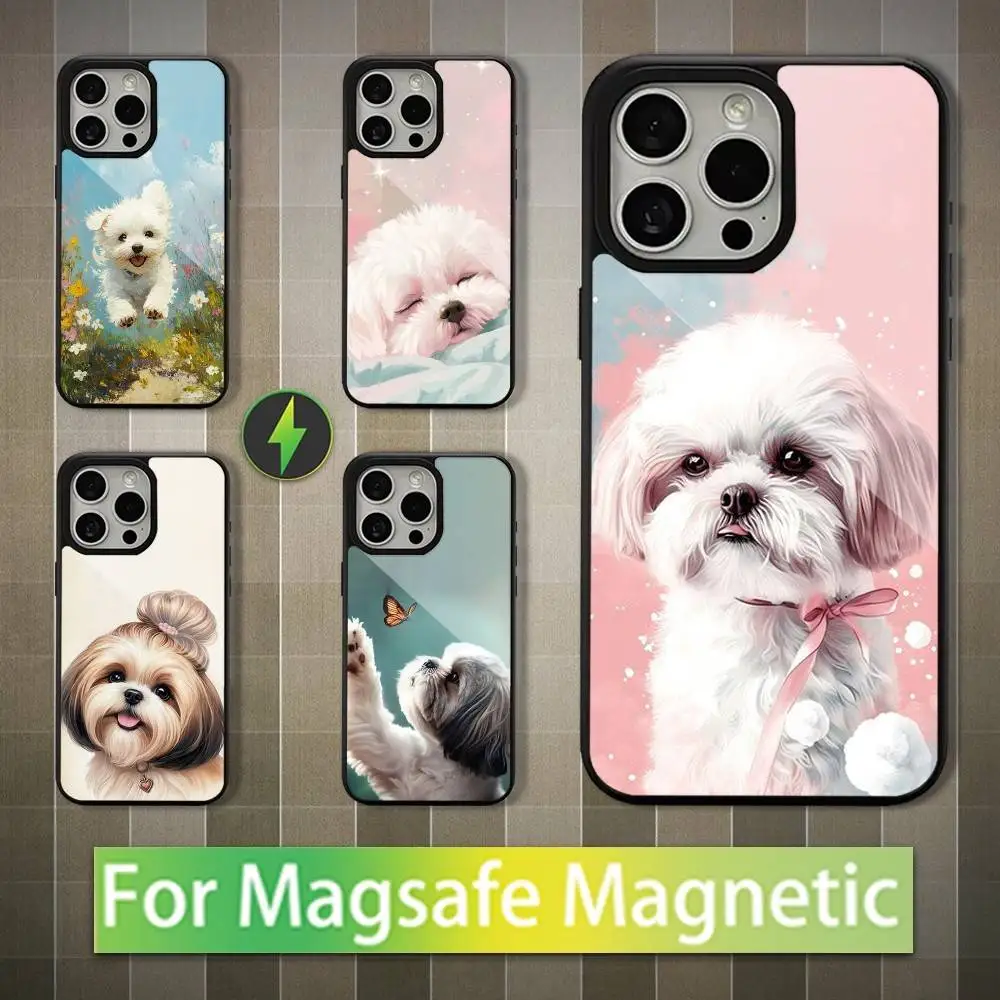 حافظة هاتف Shih Tzu لهاتف iPhone 16,15,14,13,12,11,Pro,Max,Plus, Mini,Magsafe, حافظة شحن لاسلكية مغناطيسية