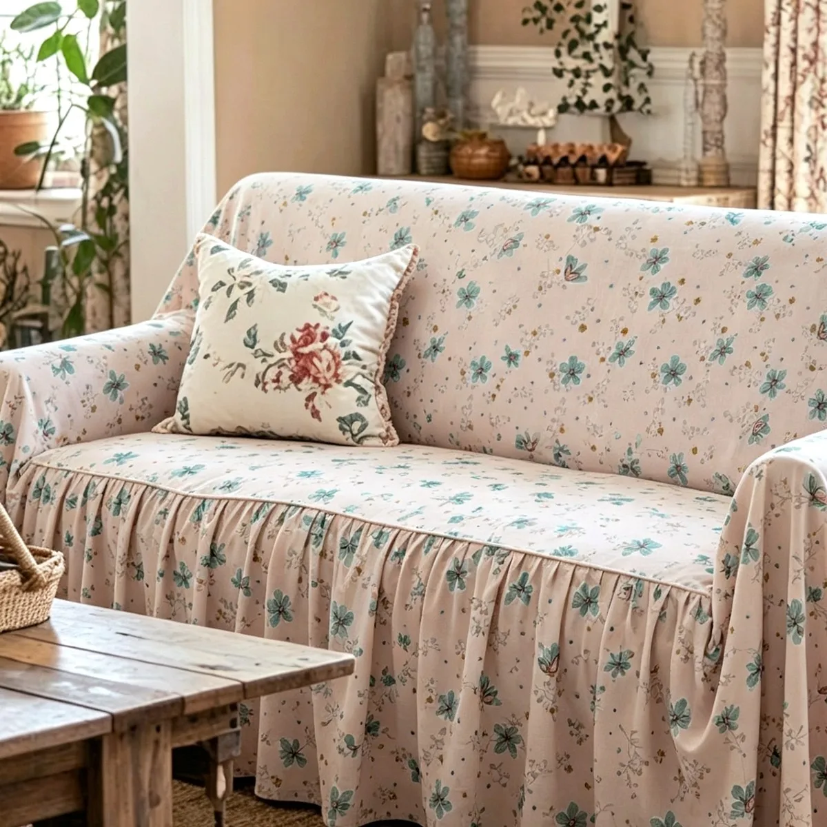 French Korean Pastoral Cream Wind Fresh Small Floral Activity Printing Dustproof Romantic Home Cream Wind Pink Lace Sofa Cover