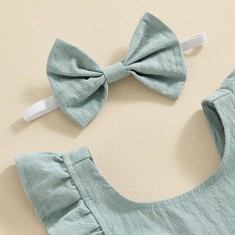 

Baby Girl 2Pcs Summer Outfits Ruffle Sleeve Letter Avocado Print Romper with Bow Headband Set