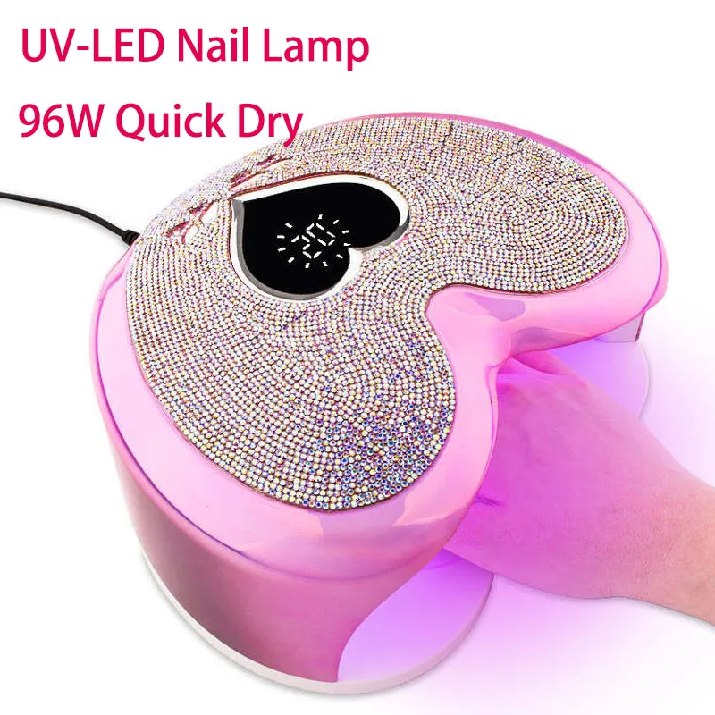 

96W UV-LED Nail Lamp Professional Heart Shape Gel Polish Cure Lamp Pink Sun Light Nail Drying Manicure Machine With Rhinestone