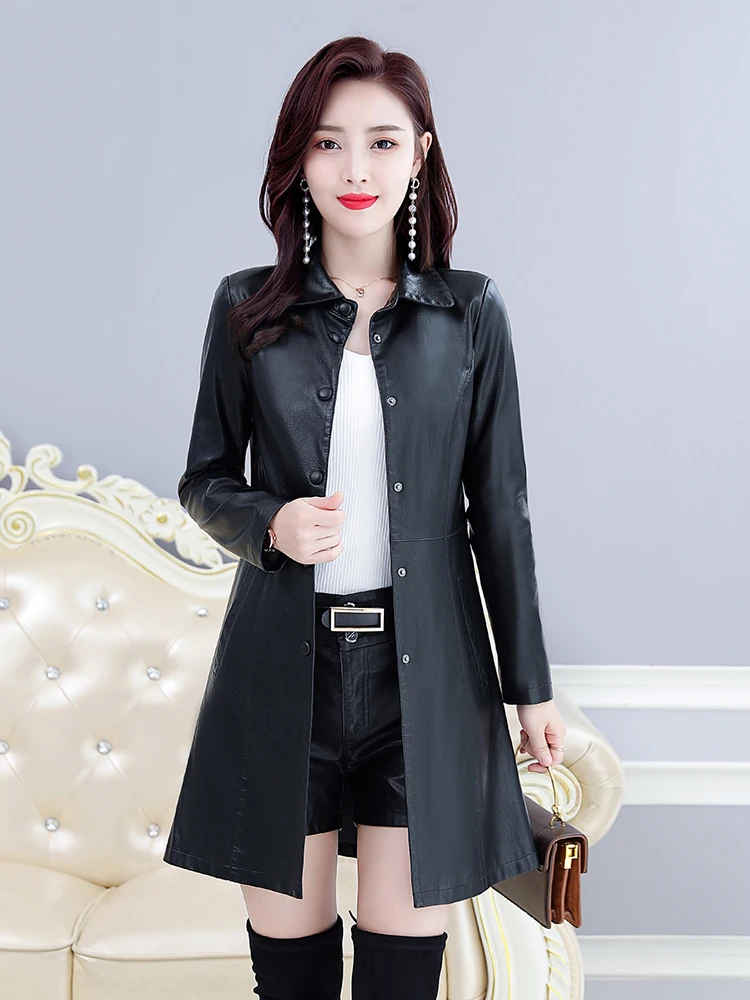 Haining Genuine Leather Jaet Women's Mid-Length 2025 Spring New Korean Version Slim Fit Large Size eepskin Coat Trendy