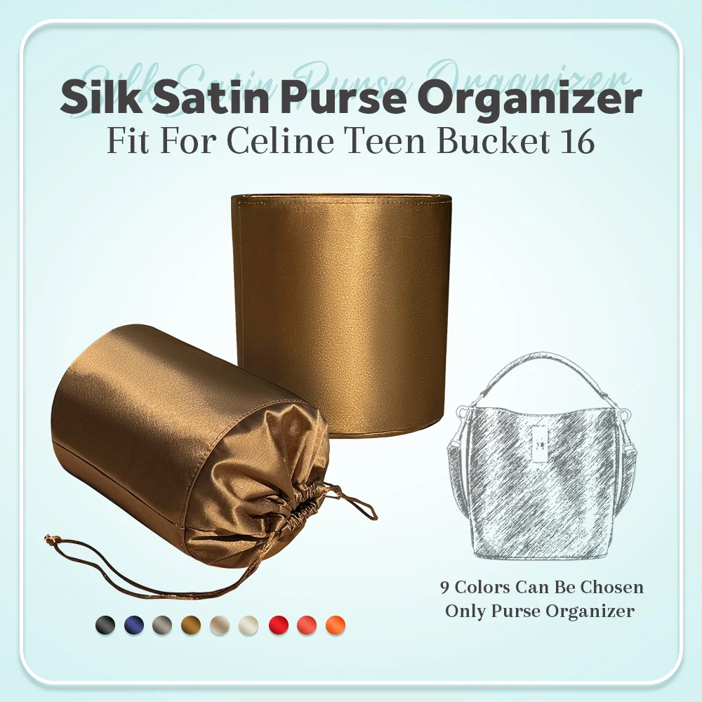 

Silk Satin Purse Organizer Insert, Drawstring Inner Liner Bag Fit for Celine Teen Bucket 16 Bag Smooth Inside Storage Bag In Bag