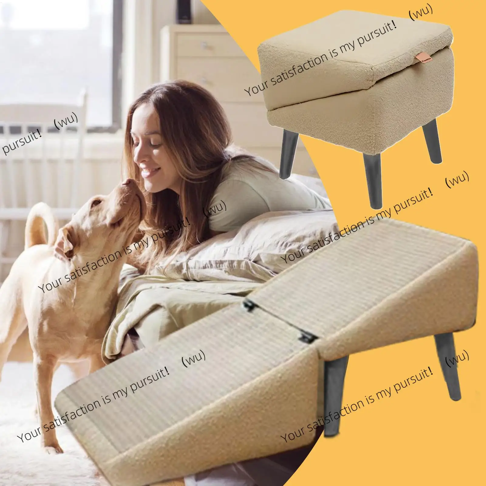 

Dog Ramp for Bed Foldable Dog Vehicle Stairs Footrest Stool for Small Breed Animal Multifunctional Non-Slip Cat Vehicle Ramp