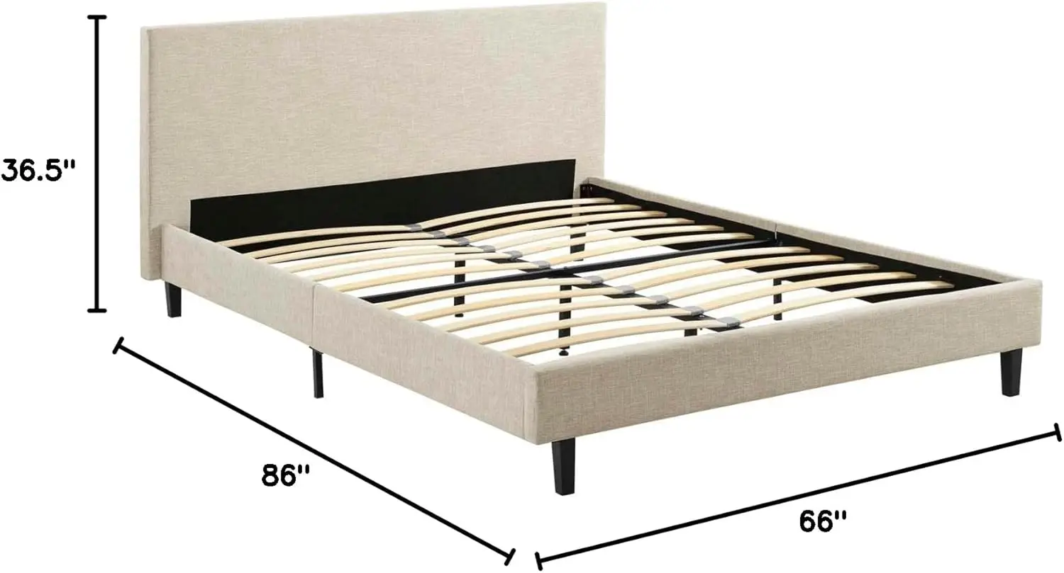 Modway Anya Upholstered Beige Platform Bed with Wood Slat Support in Queen A timeless upholstered bed with a seamless design