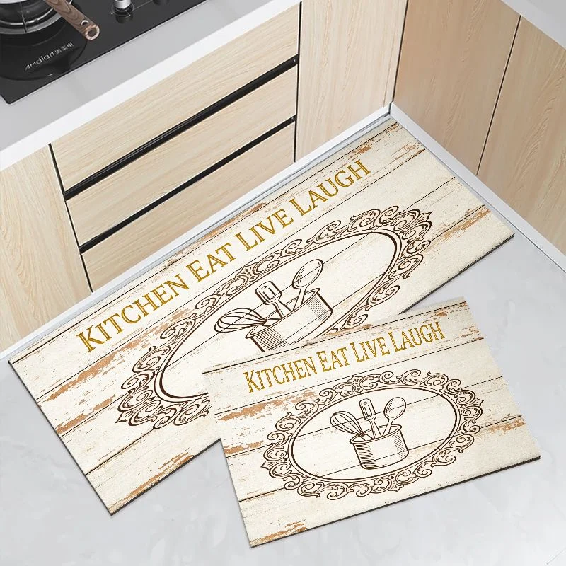 VIKAMA Oval Frame Kitchen Tool Runner Mat Waterproof Oilproof Non Slip Anti Fatigue Vintage Kitchen Floor Rug