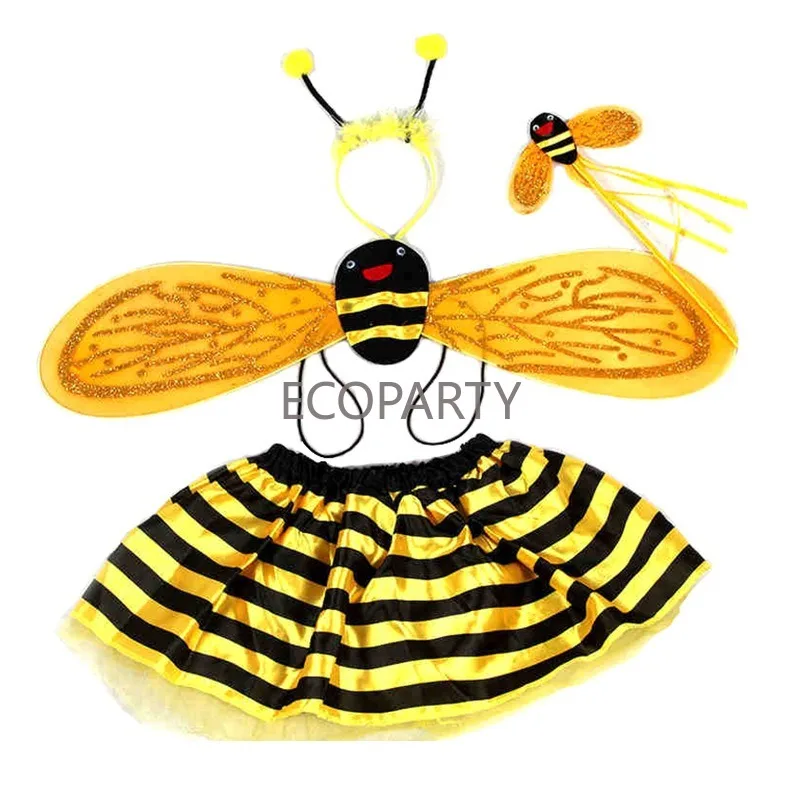 Costumes for children's Halloween shows Yellow bee three-piece set Princess girl performing gold wings props cosplay costumes