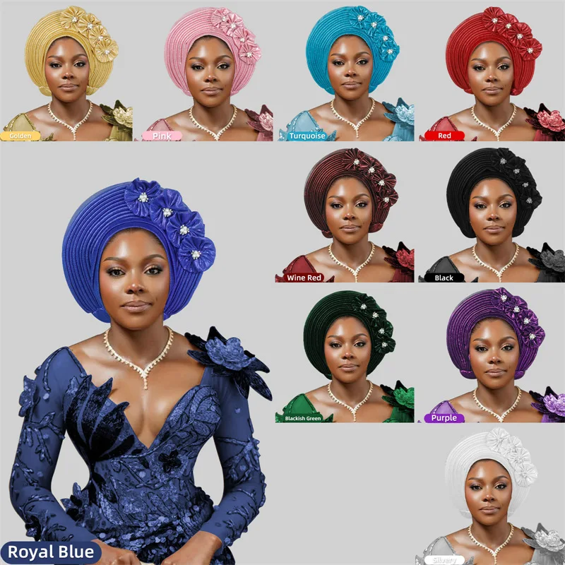 Fashion Nigerian Wedding Geles African Headtie Auto Gele Turbans for Women Muslim Headwear Headpiece Female Head Wraps