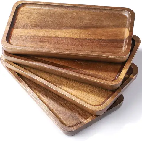 4 PCS Wood Serving Trays, Set Of 4 Wooden Serving Platters For Home Decor, Cheese, Fruit, Vegetables, Cake, Steak, Appetizer Serving Tray