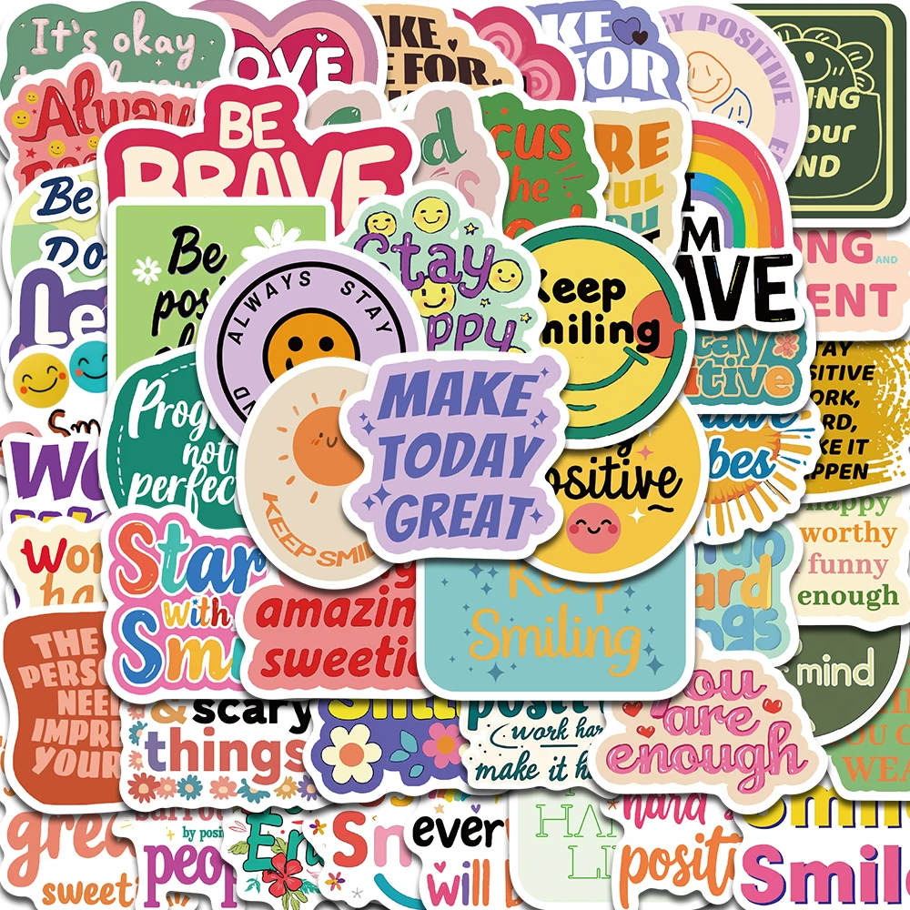 50 autocollants d'affirmation positive Kawaii Harajuku pour skateboard, graffiti, bagages, valise, vélo, téléphone – Cadeau idéal