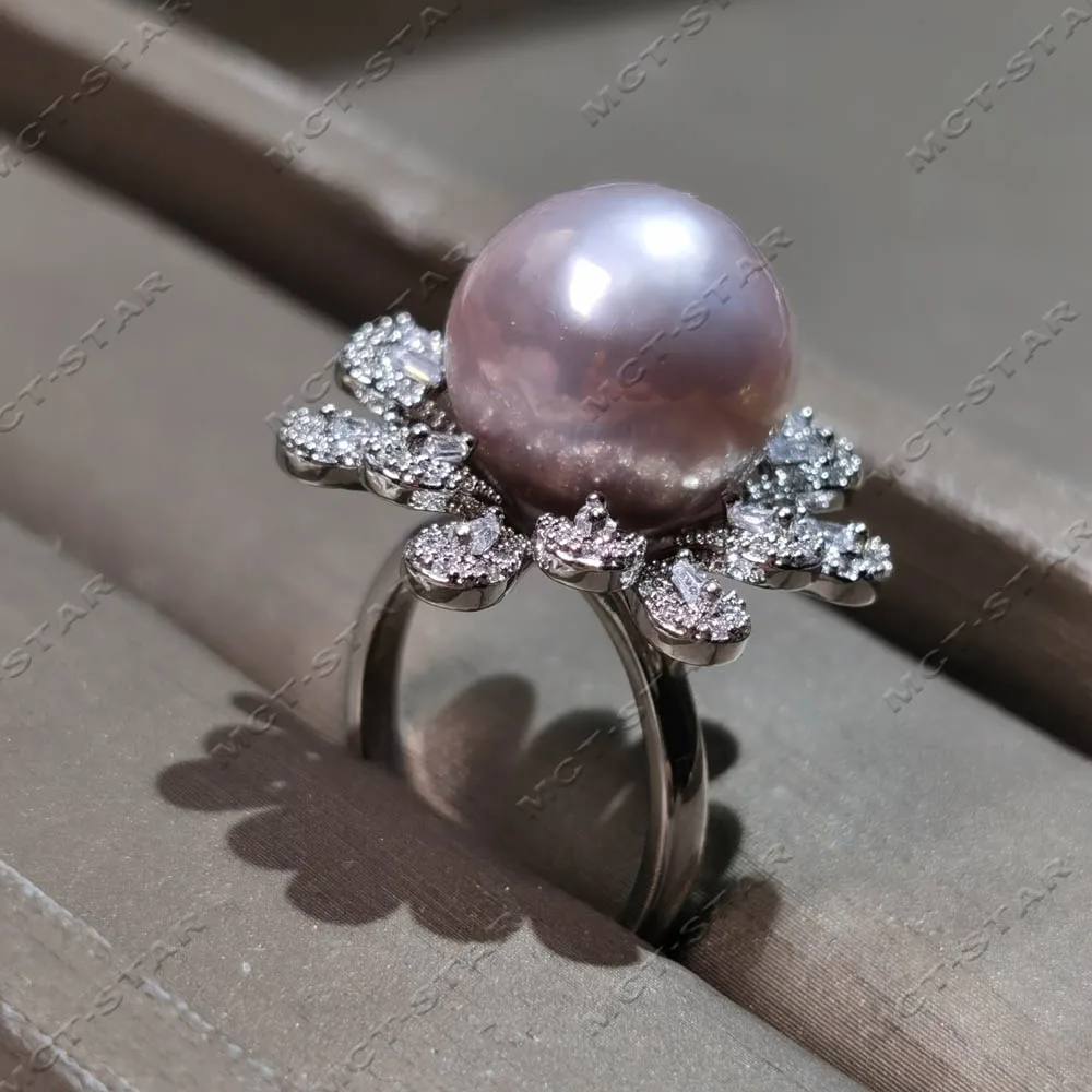 

Кольцо MTC·STAR13 мм с лавандовым круглым жемчугом Эдисон Кеши и цветком из циркония, серебро 925 пробы (Z14474)