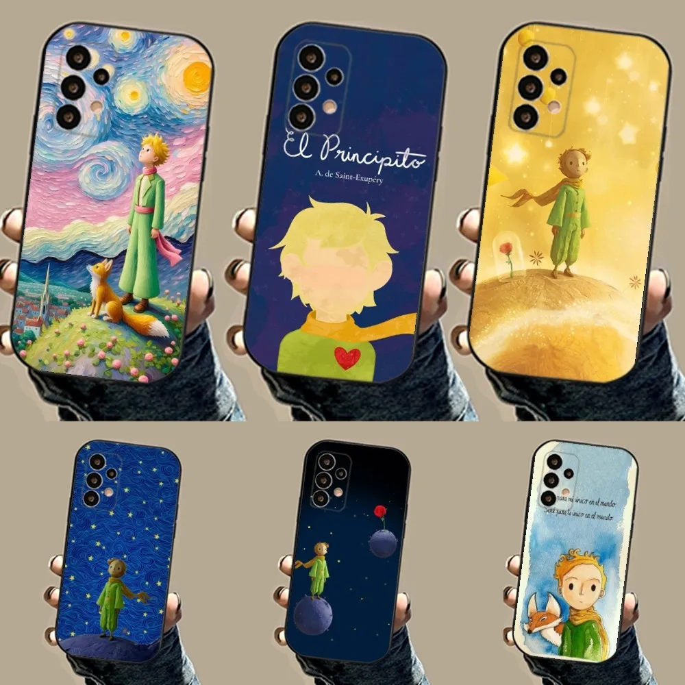 Cute The Little Prince Phone Case For Samsung S24,23,23,22,30,21,10,9,Note20 Ultra,Lite,Ultra,5G,Plus,FE,Black Soft Case