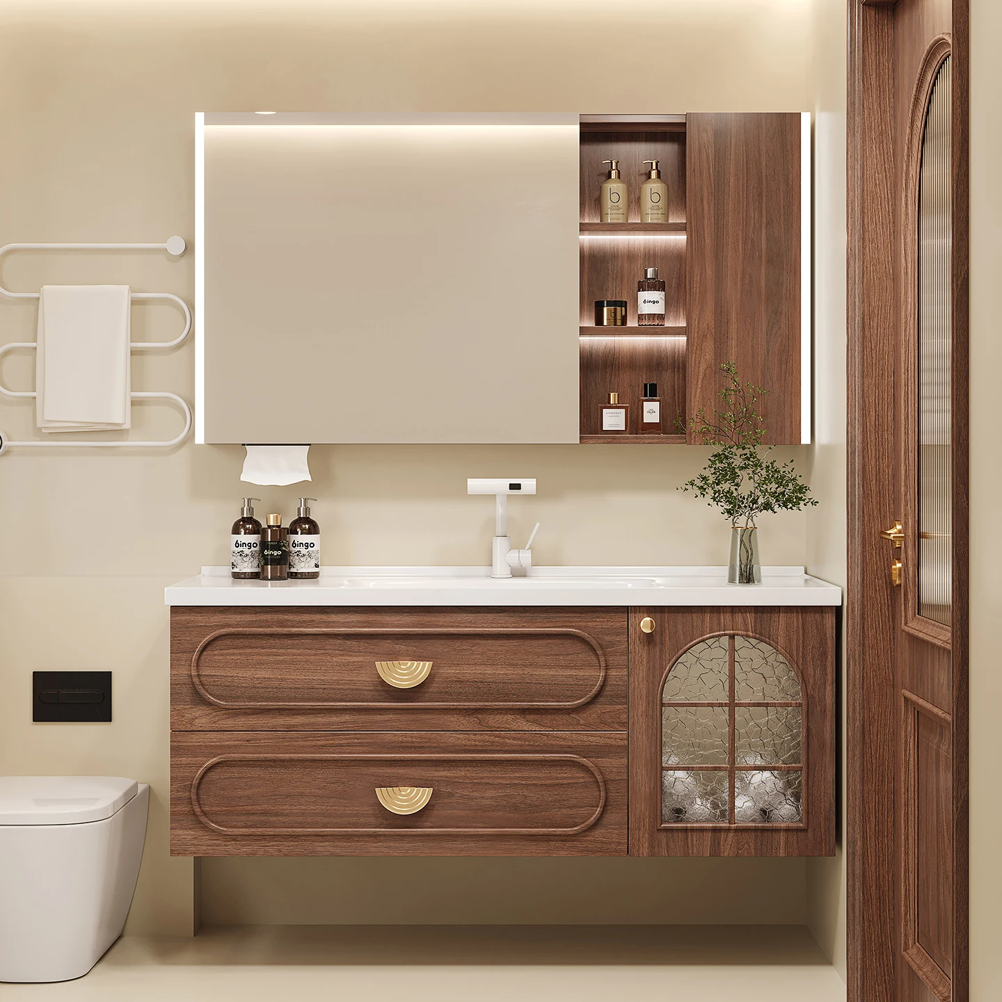 2024 Wash Basin Modern Bath Set Floating Vanity Cabinet With Sink Countertops Makeup Bathroom Vanities With LED Light