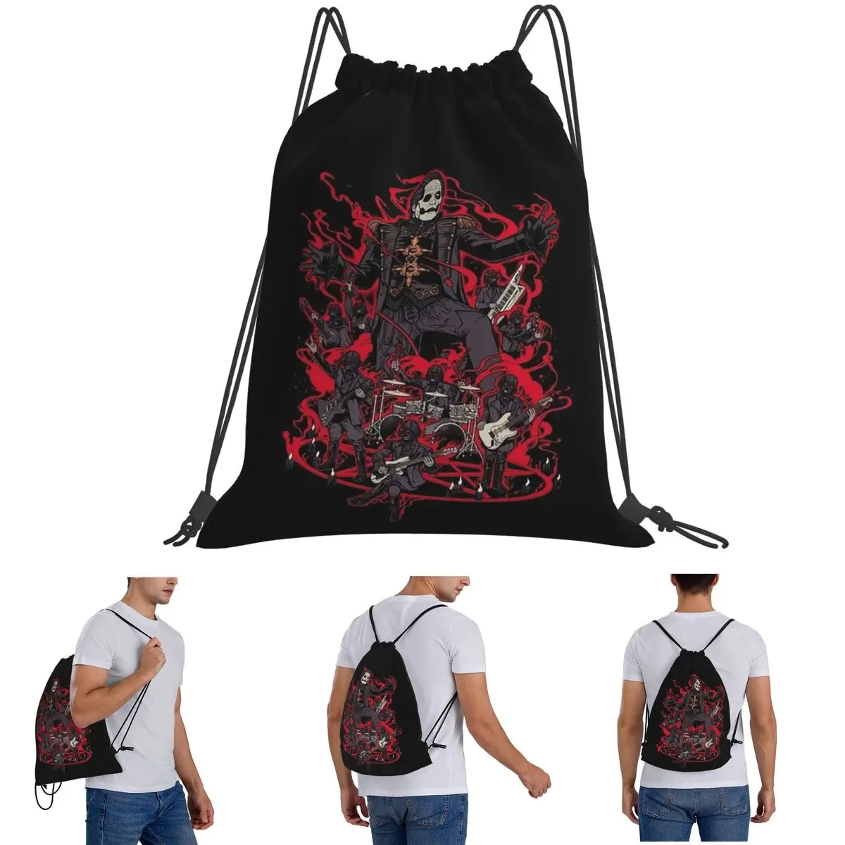 Tobias Forge Ghost Backpacks Fashion Drawstring Bundle Pocket Shoes Bag Book Bags for Man Woman Students