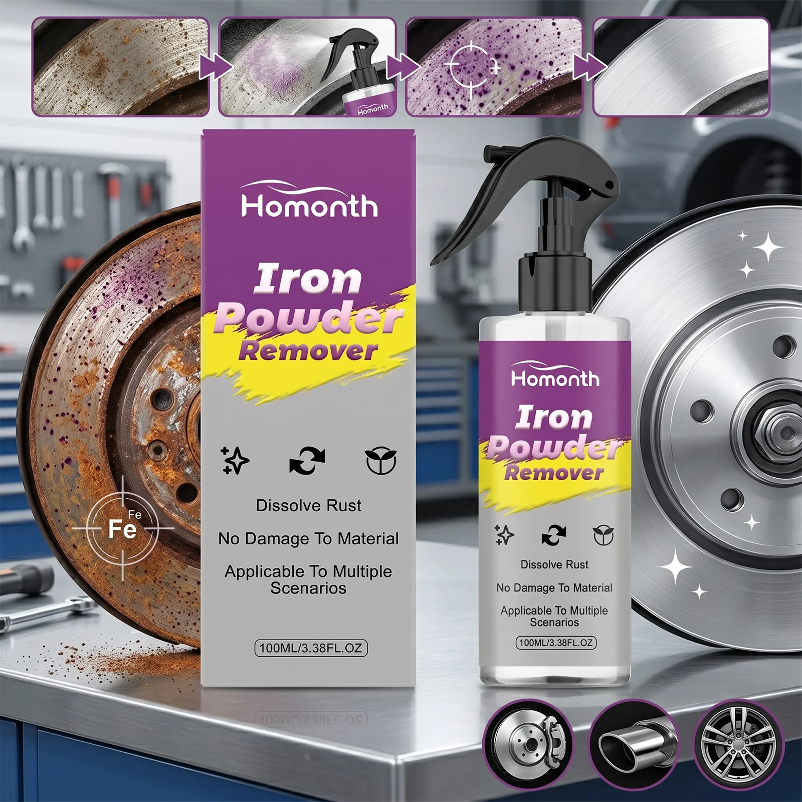 Professional Iron Fallout Remover Car Rust Cleaning Spray Vehicle Paint Maintenance Rim Cleaner Safe Rust Reliever 100ml