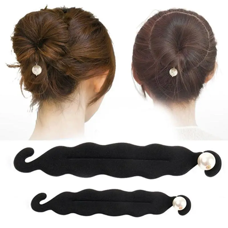 4Pcs/Lot Qualified Magic Bud Like Donut Sponge Pearl Double Hook Hair Bun Maker Care Styling Tools Accessories HA046