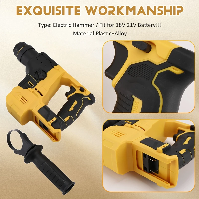 Brushless Electric Hammer Drill Multifunctional Rotary Cordless Drilling Chiseling Tool For 18V 21V Battery