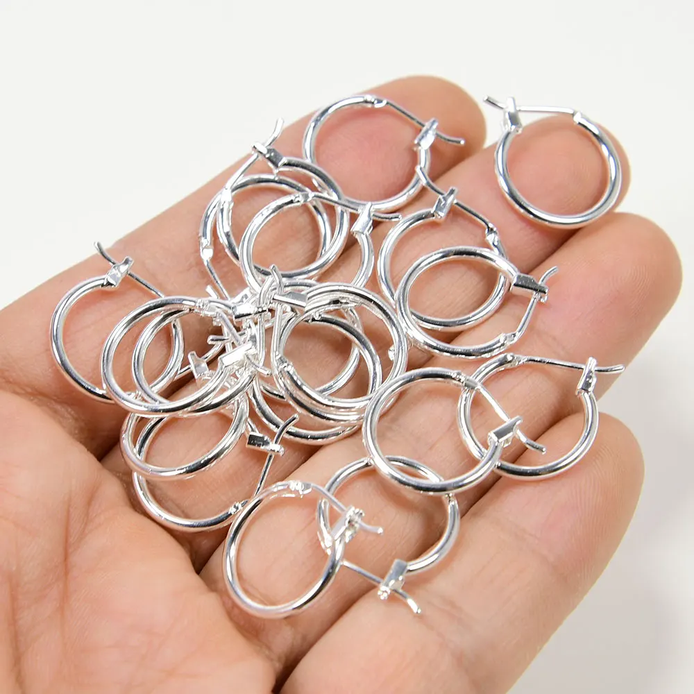 APDGG 20 Pcs 16mm 925 Silver Plated Copper Circle Earrings Hook For Pearl Earring Making DIY Craft Accessories