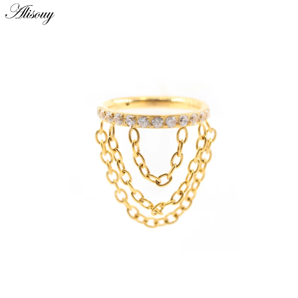 Alisouy Cute 1Piece Zircon CZ Chain Pendant Titanium Nose Ring Daith Ear Captive Tragus Cartilage Earrings Piercing Body Jewelry