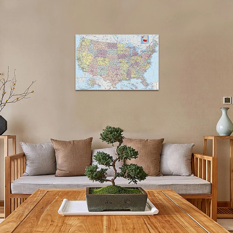 Mapa United State 59 * 42 cm Mały rozmiar Mapa Wall Art Plakaty i grafiki Materiały biurowe Malarstwo na płótnie Dekoracja domu
