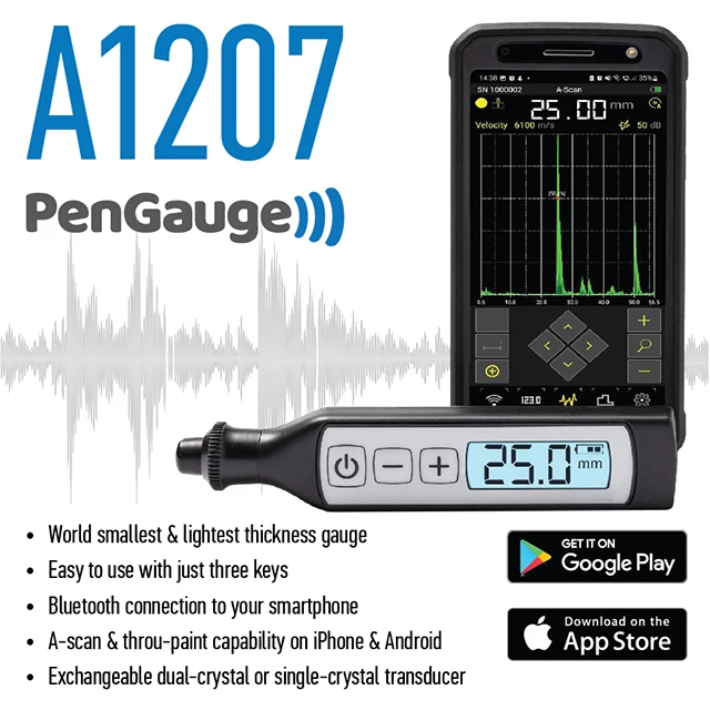 A1207 High Precision Smallest Ultrasonic Metal Thickness Gauge with CE Certificate Made in Germany