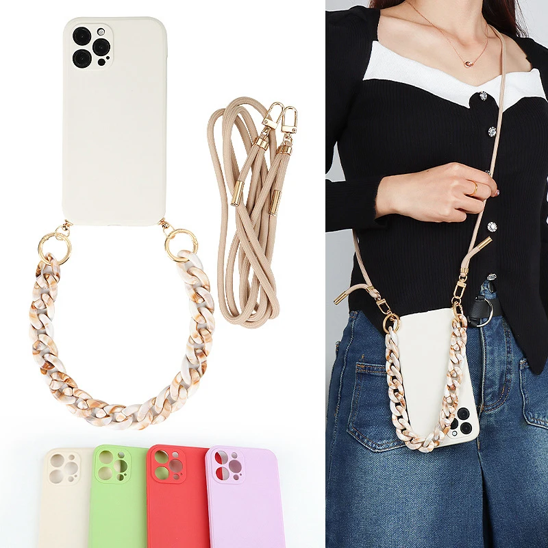 

Crossbody Necklace Strap Lanyard Cord Phone Case For iPhone 14 12 13 Pro Mini X XR XS MAX 7 8 Plus Lens All Inclusive Soft Cover