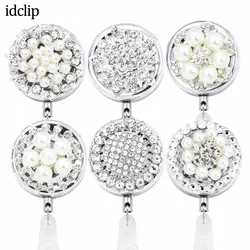 idclip 1PCS Bling Rhinestone Pearl Badge Reel ID Retractable Badge Holder Belt Clips Metal Heavy Duty Steel Wire Cord