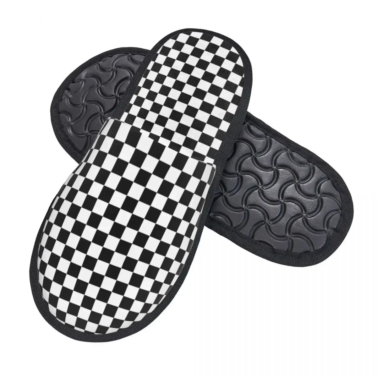 Black And White Checkered Guest Slippers for Spa Women Custom Print Colorful Geometric Checkerboard House Slipper