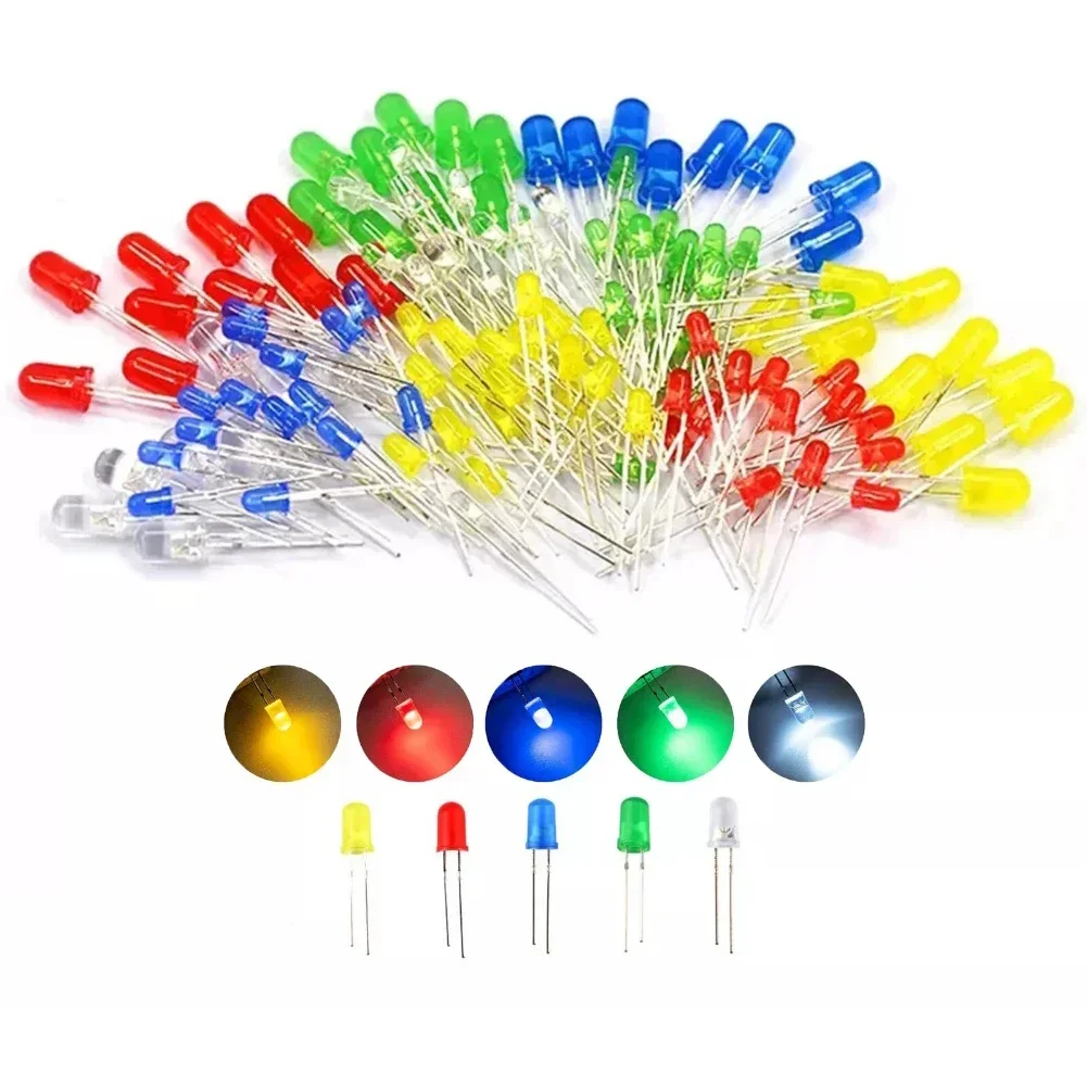 300pcs LED Diode Multicolor LED Emitting Diodes Light 3V Assortment Kits 3/5mm Jose LED Box Set 3MM5MM High Brightness LED Light