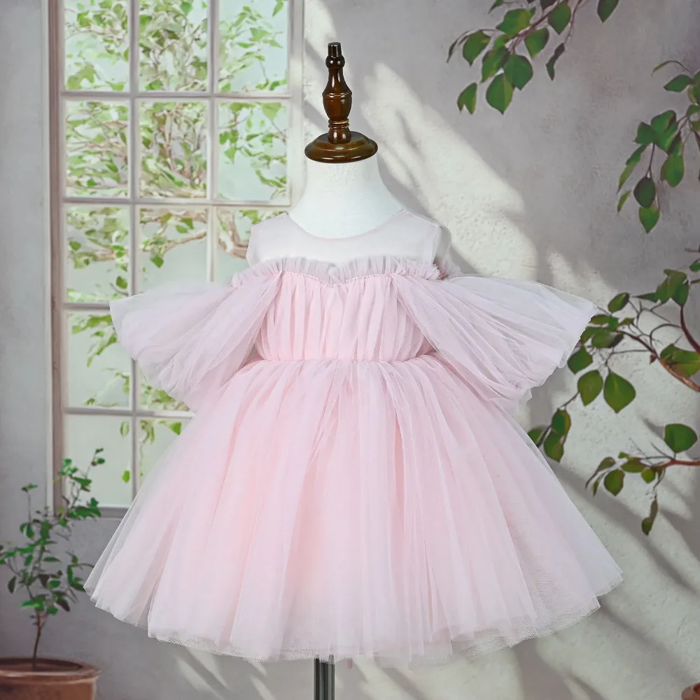 Baby Girl First Birthday Dress Pink One Shoulder Tulle Tutu Princess Party Dress Toddler Outfit for 1 Year Old Girls90-140cm