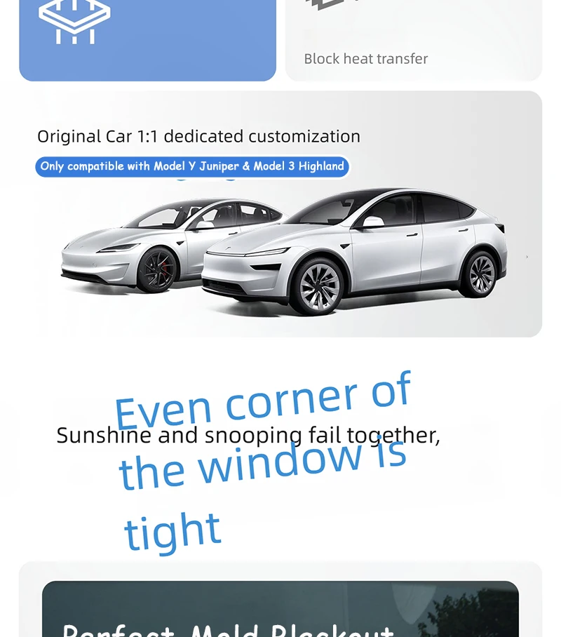 Für Tesla Model Y Juniper Model 3 Highland Seitenfenster-Sonnenschutz 4 Stück Camping und Mittagsschlaf – Detail 3