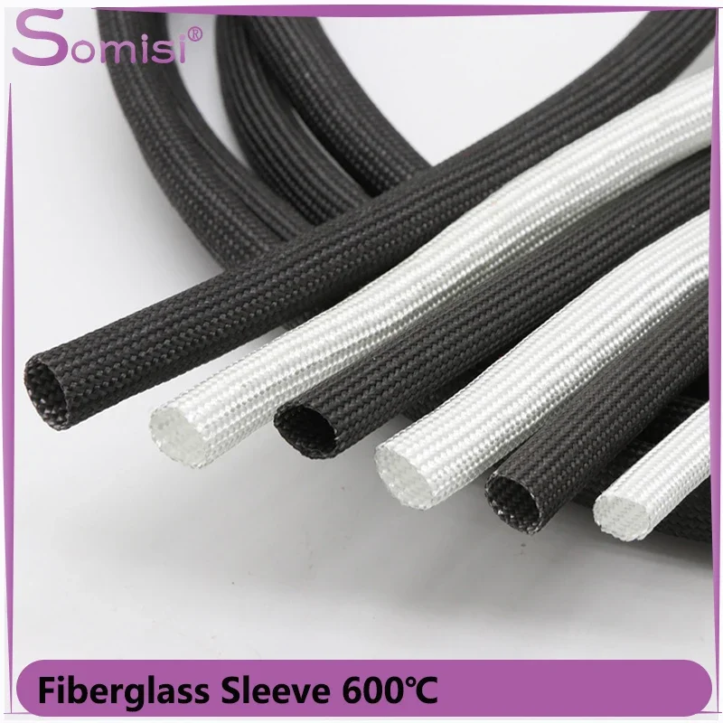 1/2/5m Braided Fiberglass Sleeve ID 1mm ~ 40 mm 600 Deg.C High Temperature Chemical Glass Fiber Tube Fiberglass Wire Protector