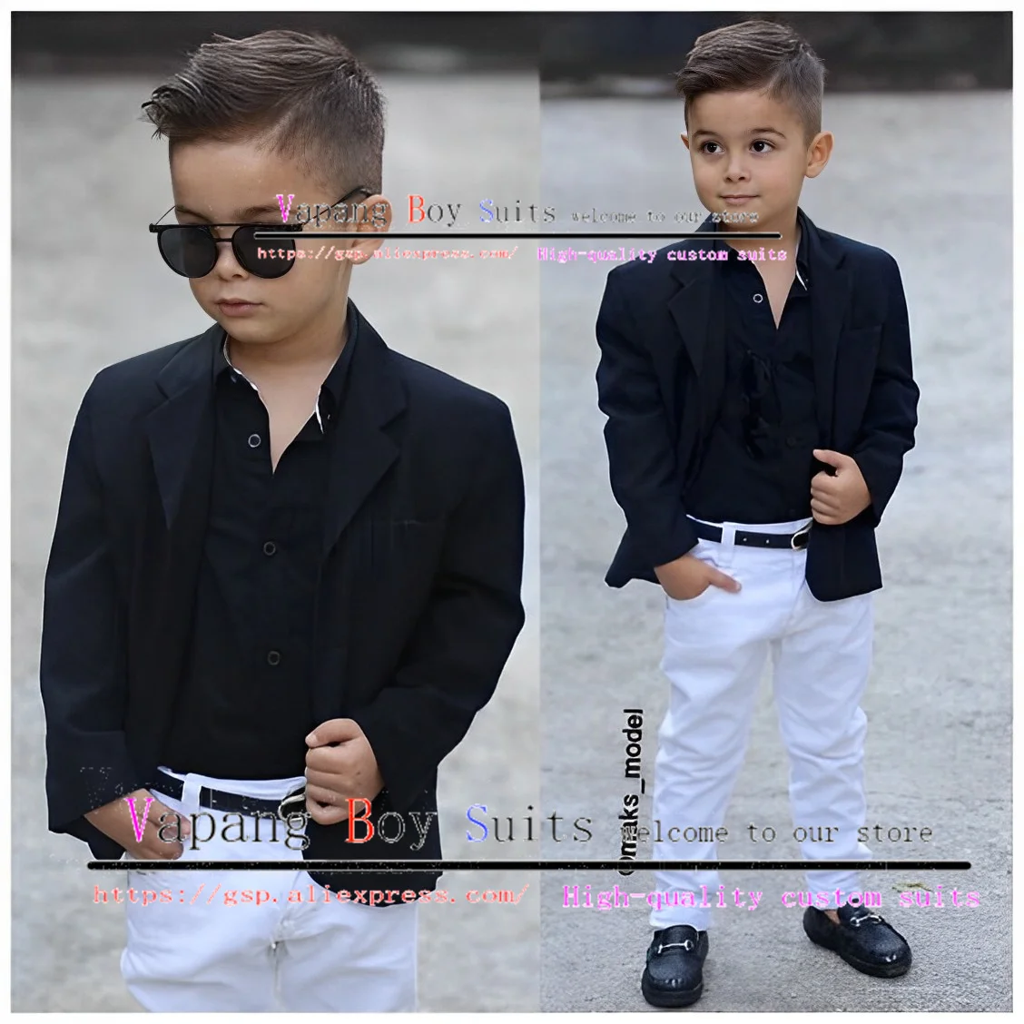 Summer Boys Suit Jacket Pants Set of 2 Slim Fit Fashion Blazer for Kids Formal Wedding Outfit Black