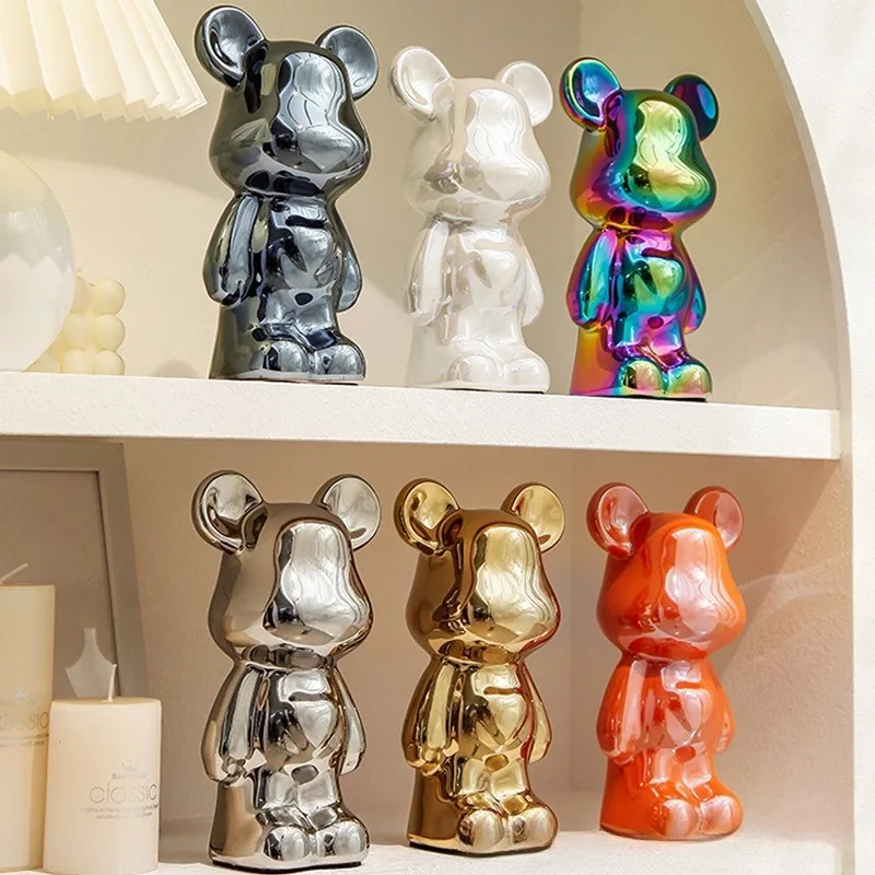 18CM Aesthetic Bear Brick Ceramic Statue Teddy Bear Decor Action Figure Sculptures Ornament for Room Home Decoration Crafts