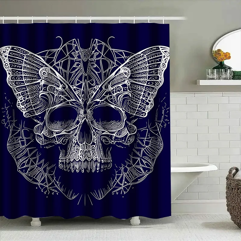 

Tuniu Skull Pattern Shower Curtain Gothic Art Black White Scary Bathroom Decor Unique Design Gift