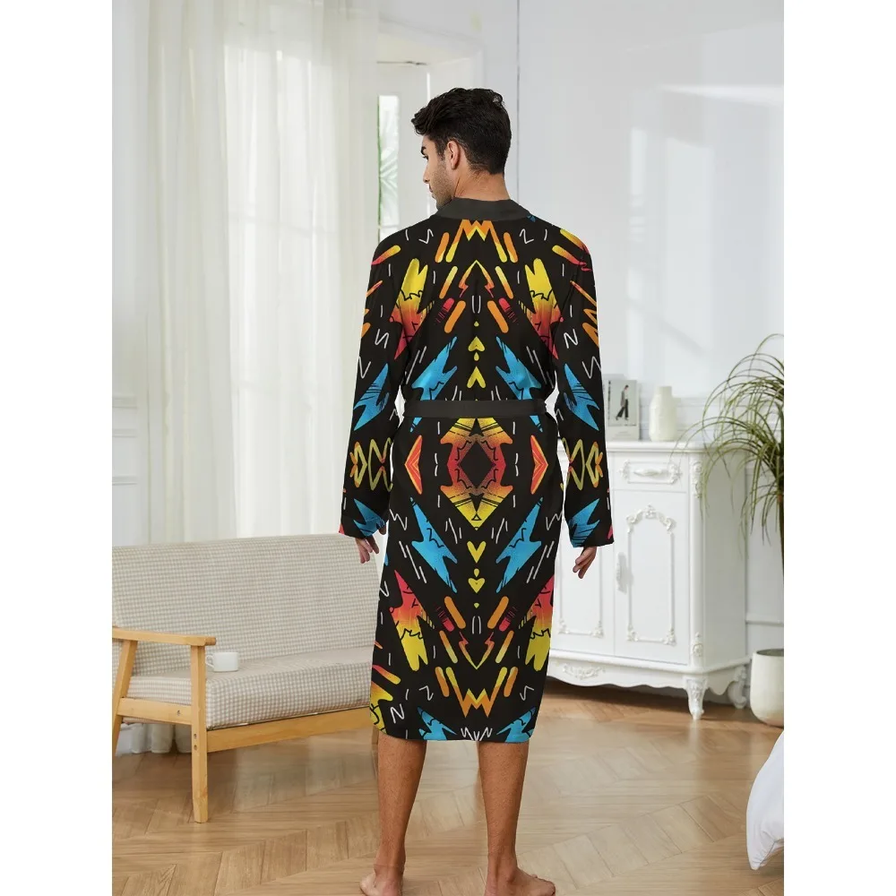 Spring Autumn men's long robes are trendy quick drying, with fun digital printed nightgowns for leisure entertainment at home.