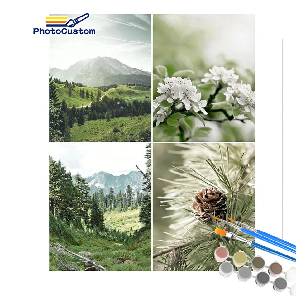 

PhotoCustom Painting By Number Green Landscape DIY Crafts Kit For Adults On Canvas Coloring By Number Drawing Home Decor Art