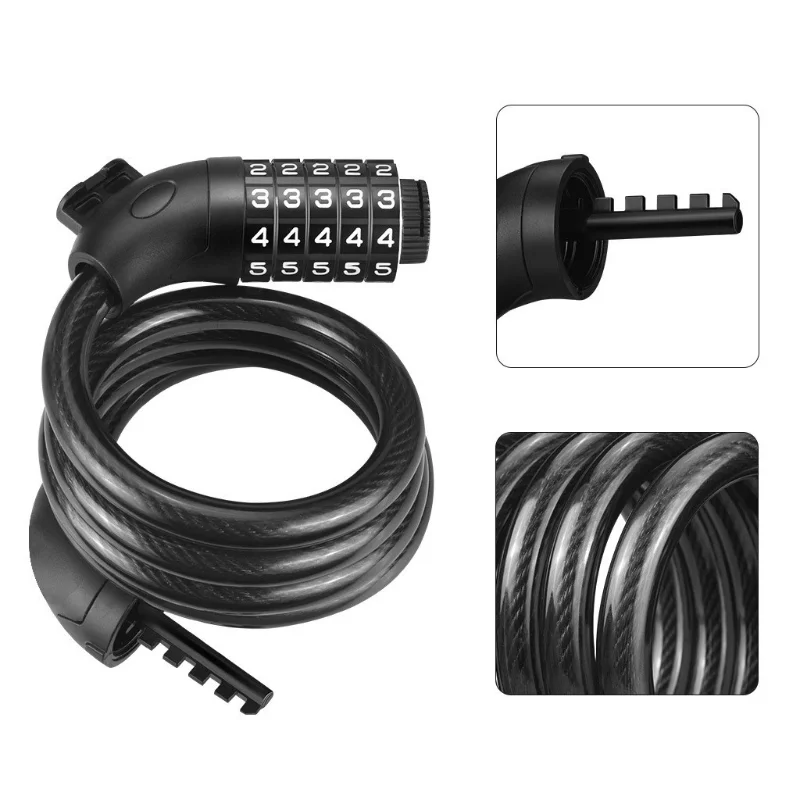 

Портативный универсальный велосипедный замок для горного велосипеда, 5-значный замок с паролем, противоугонная безопасность, стальная цепь, замок с паролем для мотоцикла
