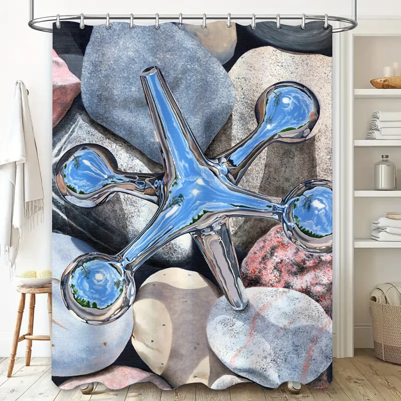 الحمام ديكور دش الستار نسيج مقاوم للماء طباعة شلال الأحجار ديكور المنزل الحديثة الأزرق الكروم تصفيح ثلاثية الأبعاد الطباعة با