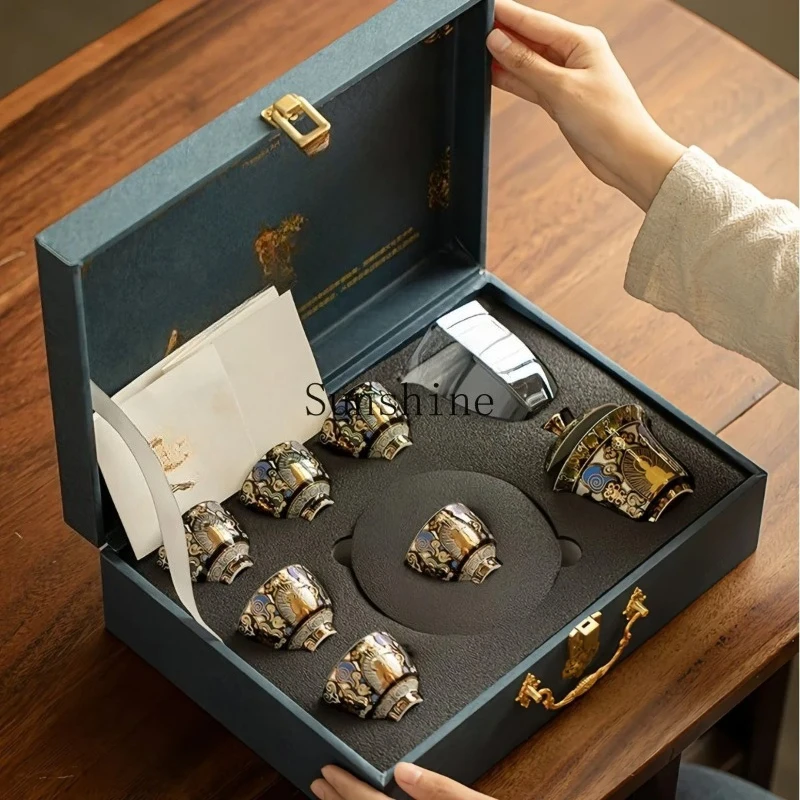 

Ceramic anti-scalding cover bowl Kung Fu tea set, gold and silver wrong set gift box