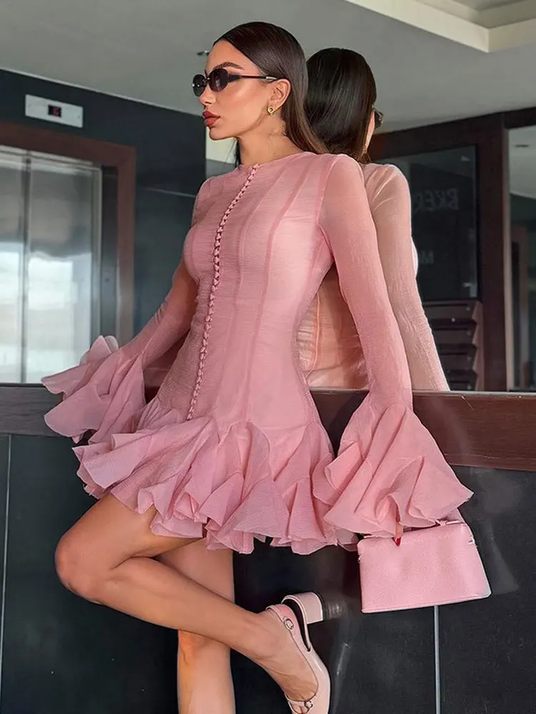 

Ele Lady Sle Floral Print Gown Long Sve High Waist ort Dr Button Detail Polka Dot Polyester Spring Summer Women...