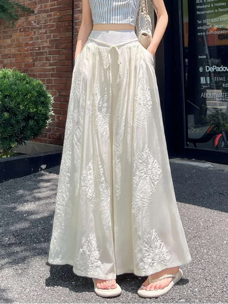 

Широкие брюки с вышивкой, новинка 2026 года, с эластичным поясом, утягивающие, в китайском стиле, повседневные