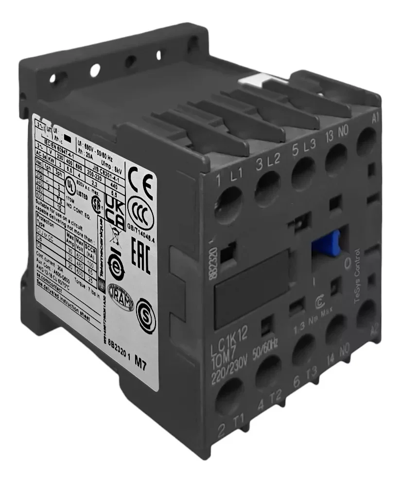 

LC1K1210M7 LC7K1210M7 TeSys K contactor - 3P - AC-3 = 440 V 12 A - 1 NO aux. - 220...230 V AC coil