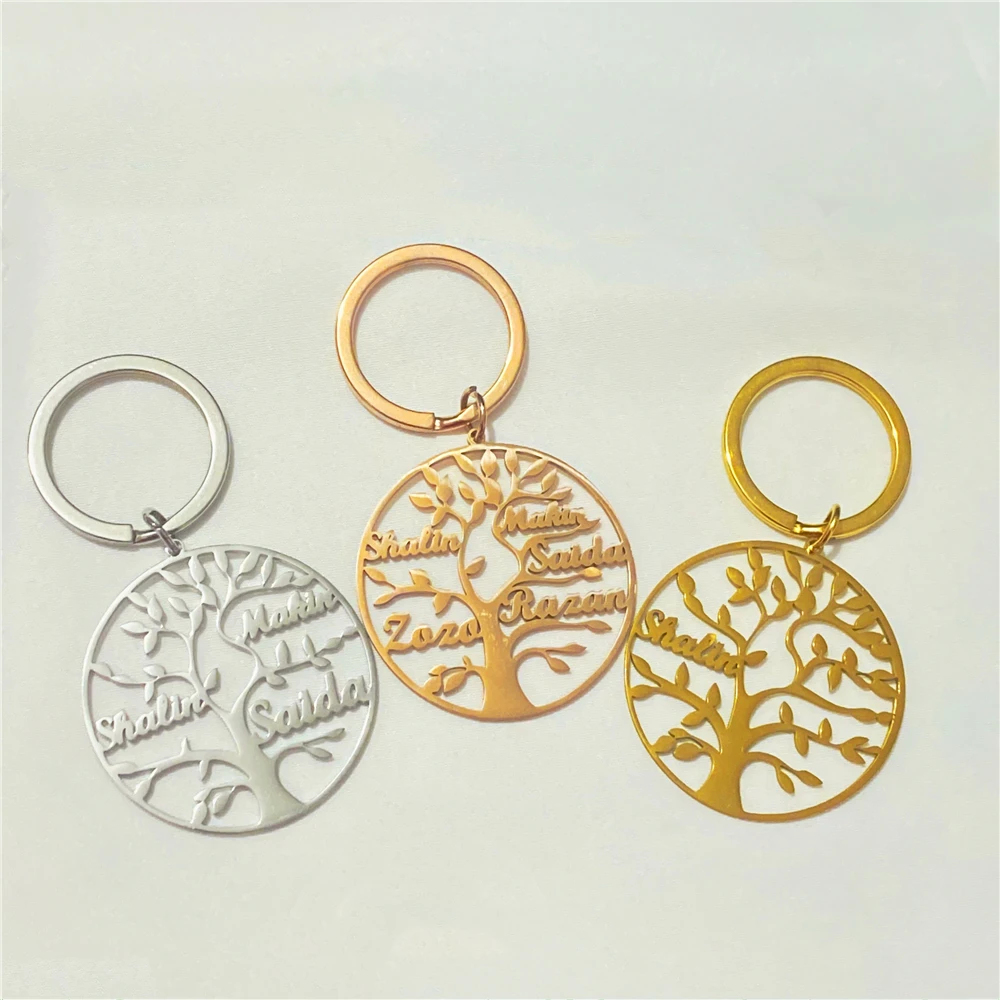 Tree of life keychain 1-8 names Personalized Custom Family Name Key Ring Stainless Steel Key Chain Jewelry Couple Christmas Gift